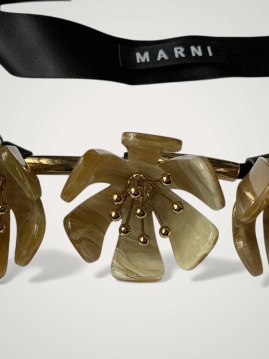 Marni Resin & Metal Silk Ribbon Collar Necklace - Picture 2 of 3